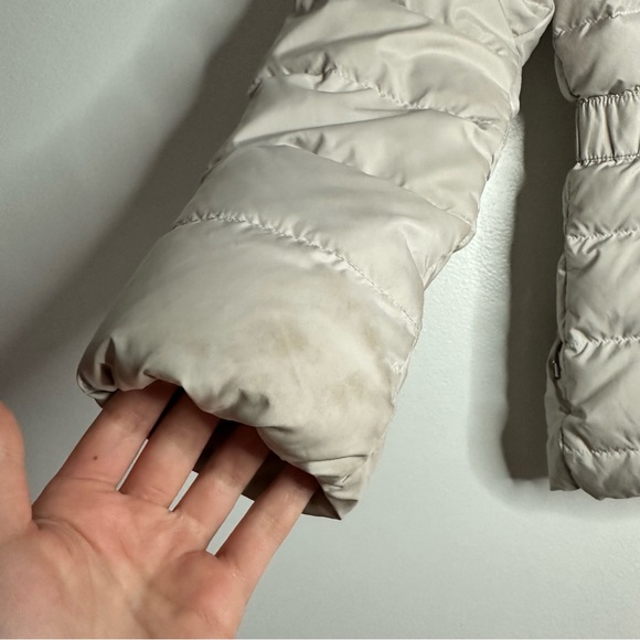 The North Face 550 Down Faux Fur Trim Hood Long Puffer Jacket Pink & Light Gray - Picture 6 of 12